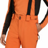 Orange Skihose mit schwarzen Hosenträgern und Logo.
