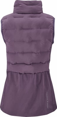 Violette Steppweste mit hohem Kragen und verlängertem Schnitt.