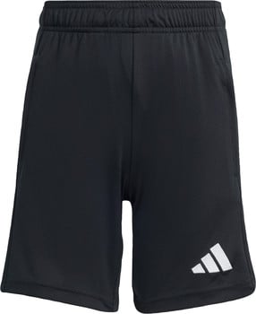 Schwarze Adidas Sporthose mit weißem Logo und elastischem Bund.