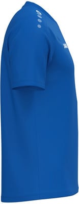 Blaues T-Shirt mit kurzen Ärmeln und Logo auf der Schulter. Blaues T-Shirt mit kurzen Ärmeln und Logo auf der Schulter.