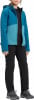 Mädchen in blauer Kapuzenjacke und schwarzer Hose mit Schuhen.
