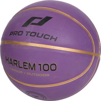 Ein violetter Basketball mit Pro Touch Logo und Harlem 100 Schriftzug.