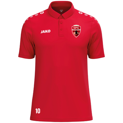 Rotes Fußballtrikot mit SPG-Logo, Nummer 10 und weißem JAKO-Schriftzug.