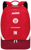 Ein roter Rucksack mit weißem Logo und der Aufschrift IN.