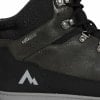 Detail eines Schuhs mit Aquabase-Logo und Berg, schwarze Farbe.