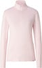 Ein rosa Damenpullover mit Stehkragen und kurzem Reißverschluss.