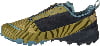 Herren-Trailrunning-Schuh in Olivgrün und Dunkelblau mit Schnellverschluss.