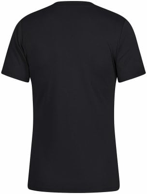 Schwarzes Herren-T-Shirt mit kurzen Ärmeln, von hinten gezeigt. Schwarzes Herren-T-Shirt mit kurzen Ärmeln, von hinten gezeigt.