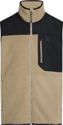 Beige Fleeceweste mit schwarzen Einsätzen und Reißverschluss. Beige Fleeceweste mit schwarzen Einsätzen und Reißverschluss.