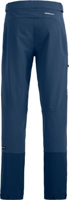 Rückansicht einer dunkelblauen Outdoorhose mit Logo Rückansicht einer dunkelblauen Outdoorhose mit Logo