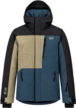 Bunte Herren-Winterjacke mit Kapuze und R-Logo.