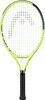 Ein Tennisschläger mit schwarzem Griffband und gelbem Rahmen mit HEAD-Logo.