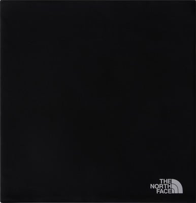 Schwarzes, quadratisches Stoffstück mit dem Logo The North Face unten rechts. Schwarzes, quadratisches Stoffstück mit dem Logo The North Face unten rechts.