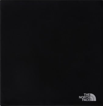 Schwarzes, quadratisches Stoffstück mit dem Logo The North Face unten rechts.
