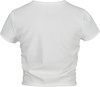 Weißes Kurzarm-Cropped-Shirt mit gerüschten Seiten.