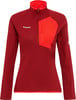 Rote Damenjacke von Mammut mit kurzem Reißverschluss und Kontrasttasche.