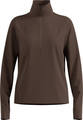 Braune Damen-Fleecejacke mit Stehkragen und kurzem Reißverschluss. Braune Damen-Fleecejacke mit Stehkragen und kurzem Reißverschluss.