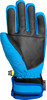 Blauer Skihandschuh mit schwarzer Handfläche und verstellbarem Riemen.