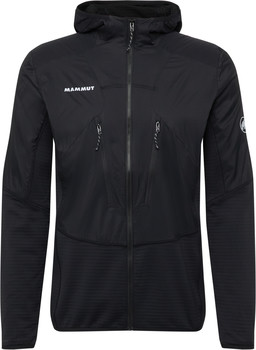 Schwarze Mammut Herrenjacke mit Kapuze und Reißverschluss, ideal für Outdoor-Aktivitäten.