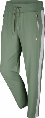 Grüne Sporthose mit Kordelzug in der Taille und weißem Streifen. Grüne Sporthose mit Kordelzug in der Taille und weißem Streifen.
