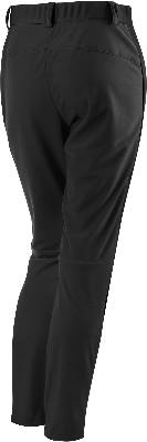 Schwarze Hose mit hohem Bund und geradem Bein, Detailansicht von hinten. Schwarze Hose mit hohem Bund und geradem Bein, Detailansicht von hinten.