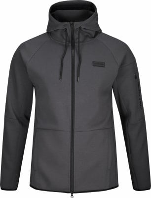 Grauer Herren-Hoodie mit schwarzem Logo auf der Brust. Grauer Herren-Hoodie mit schwarzem Logo auf der Brust.