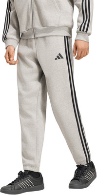 Graue Jogginghose mit schwarzen Streifen und Adidas-Logo.
