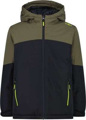 Kinderjacke CMP mit Kapuze in Khaki und Schwarz mit gelben Details. Kinderjacke CMP mit Kapuze in Khaki und Schwarz mit gelben Details.