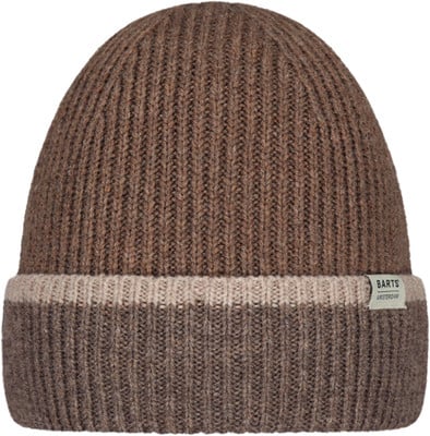Braune Strickmütze mit beige Streifen und Barts-Logo. Braune Strickmütze mit beige Streifen und Barts-Logo.