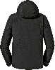 Rückansicht einer schwarzen Kapuzenjacke aus strukturiertem Stoff.
