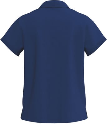 Rückansicht eines dunkelblauen Poloshirts mit kurzen Ärmeln. Rückansicht eines dunkelblauen Poloshirts mit kurzen Ärmeln.