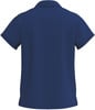 Rückansicht eines dunkelblauen Poloshirts mit kurzen Ärmeln.