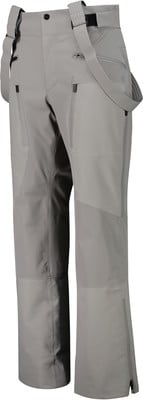 Graue Skihose mit Hosenträgern und Reißverschlusstaschen.