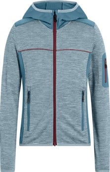 Graue Herren-Fleecejacke mit Kapuze und rotem Reißverschluss.