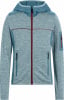 Graue Herren-Fleecejacke mit Kapuze und rotem Reißverschluss.