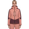 Damen-Skijacke in Rosa mit dunkelweinroten Details und Logo.