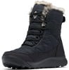 Schwarze Winterstiefel mit Pelzbesatz und Schnürsenkeln, für Schnee geeignet.