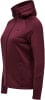Damen-Weinrot-Kapuzenpullover mit Reißverschluss und Logo auf der Brust.