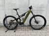Ein grünes Genesis E-Mountainbike steht auf einem Gehweg.