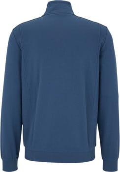 Blaue Herrenjacke mit hohem Kragen und langen Ärmeln.