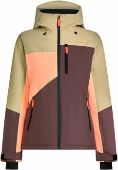 Farbige Winterjacke mit Kapuze und O'Neill-Logo auf der Brust.