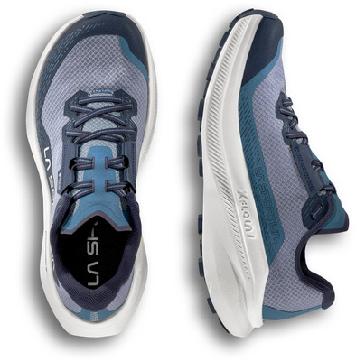 Herren-Laufschuhe von La Sportiva mit blau-grauem Obermaterial und weißer Sohle.