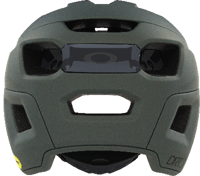 Ein dunkelgrüner Oakley-Fahrradhelm mit Belüftungsöffnungen und Oakley-Logo.