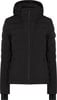 Schwarze Damen-Skijacke mit Kapuze und gestepptem Design.