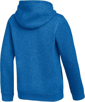 Blauer Kapuzenpullover von hinten gesehen.