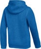 Blauer Kapuzenpullover von hinten gesehen.