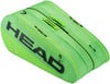 Grüne HEAD Tennistasche mit großem Logo und mehreren Reißverschlüssen.