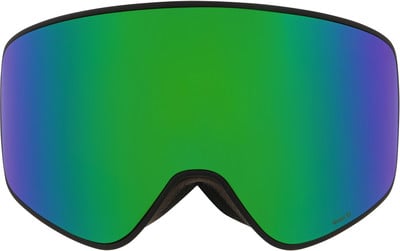 Skibrille mit reflektierender grüner Linse und schwarzem Rahmen.