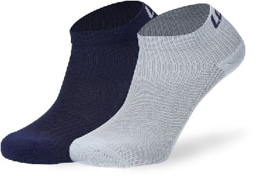 Zwei kurze Socken, eine dunkelblau, die andere hellgrau. Zwei kurze Socken, eine dunkelblau, die andere hellgrau.