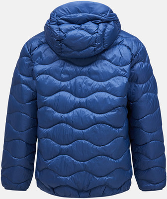 Blaue Daunenjacke mit Kapuze und Wellensteppung. Blaue Daunenjacke mit Kapuze und Wellensteppung.